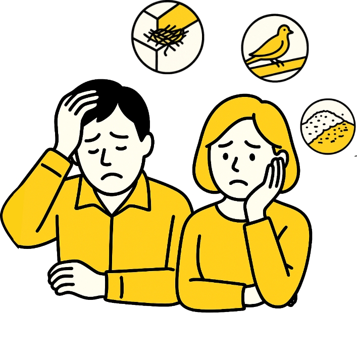 鳩被害に悩む人々のイラスト
